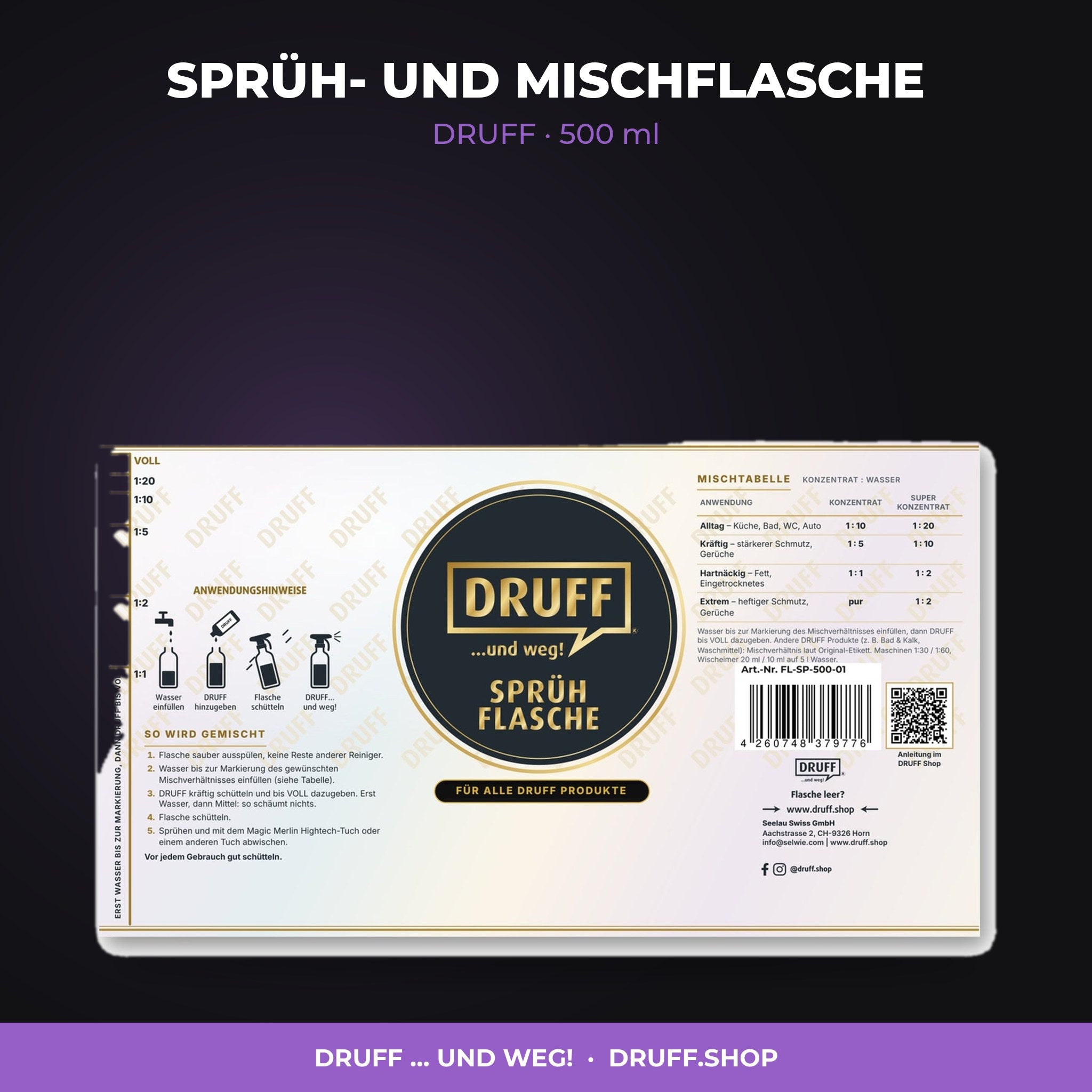 SPRÜH- UND MISCHFLASCHE – DRUFF, 500 ml