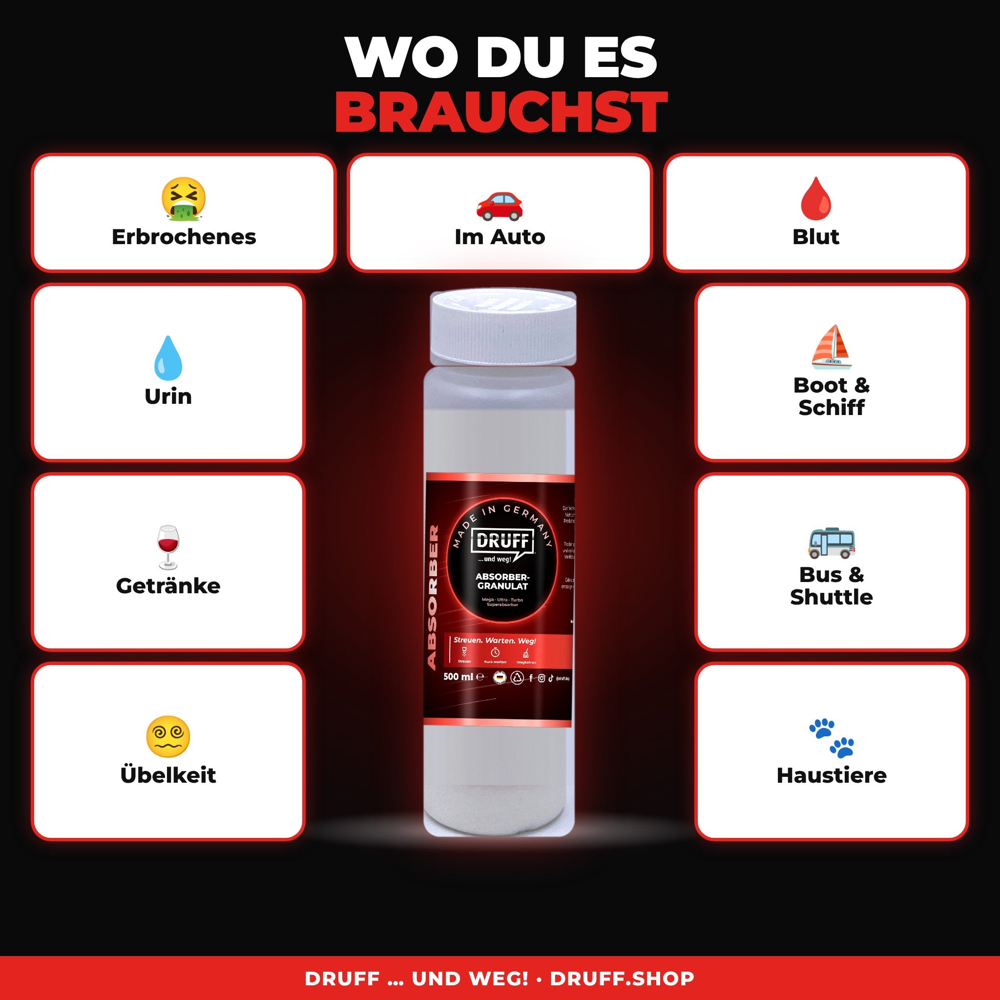 DRUFF Absorber-Granulat 500 ml – Wo du es brauchst