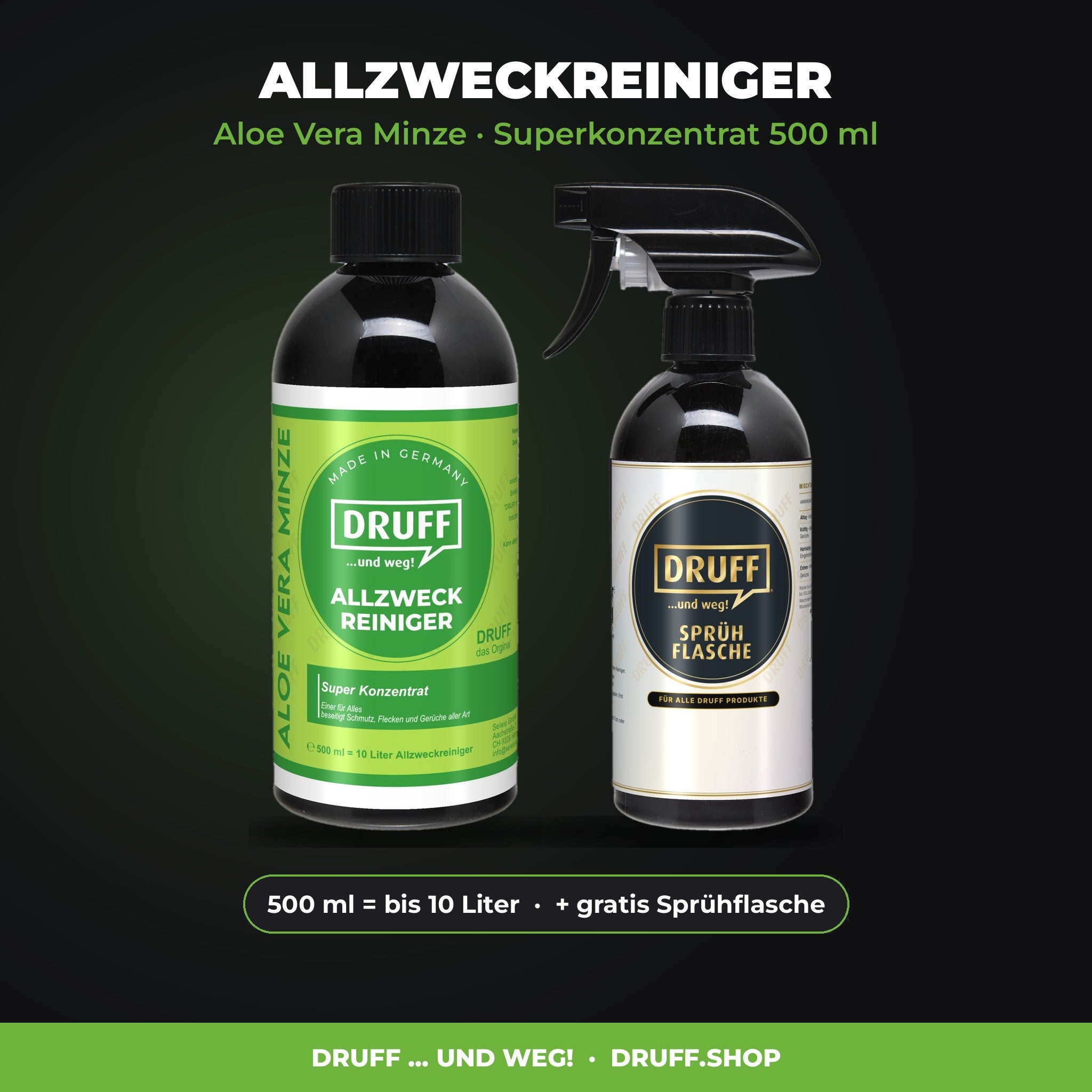 DRUFF Allzweckreiniger Aloe Vera Minze – Superkonzentrat 500 ml mit Sprühflasche