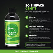 DRUFF Allzweckreiniger Aloe Vera Minze – Anwendung in 3 Schritten