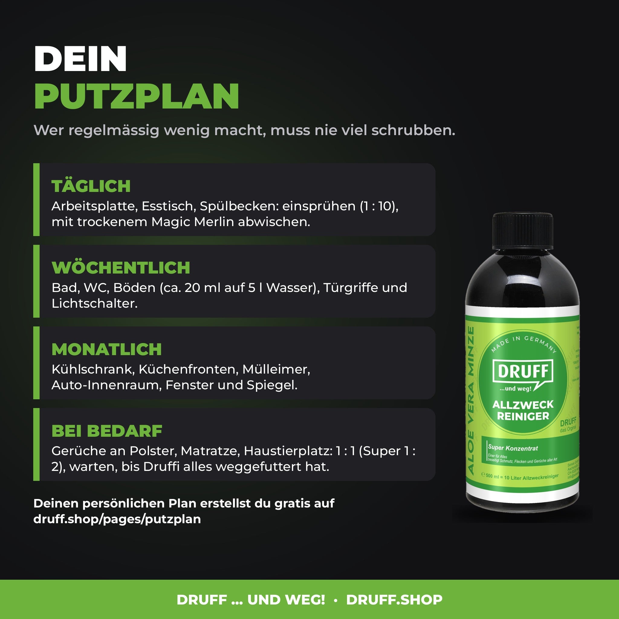 DRUFF Allzweckreiniger Aloe Vera Minze – Putzplan
