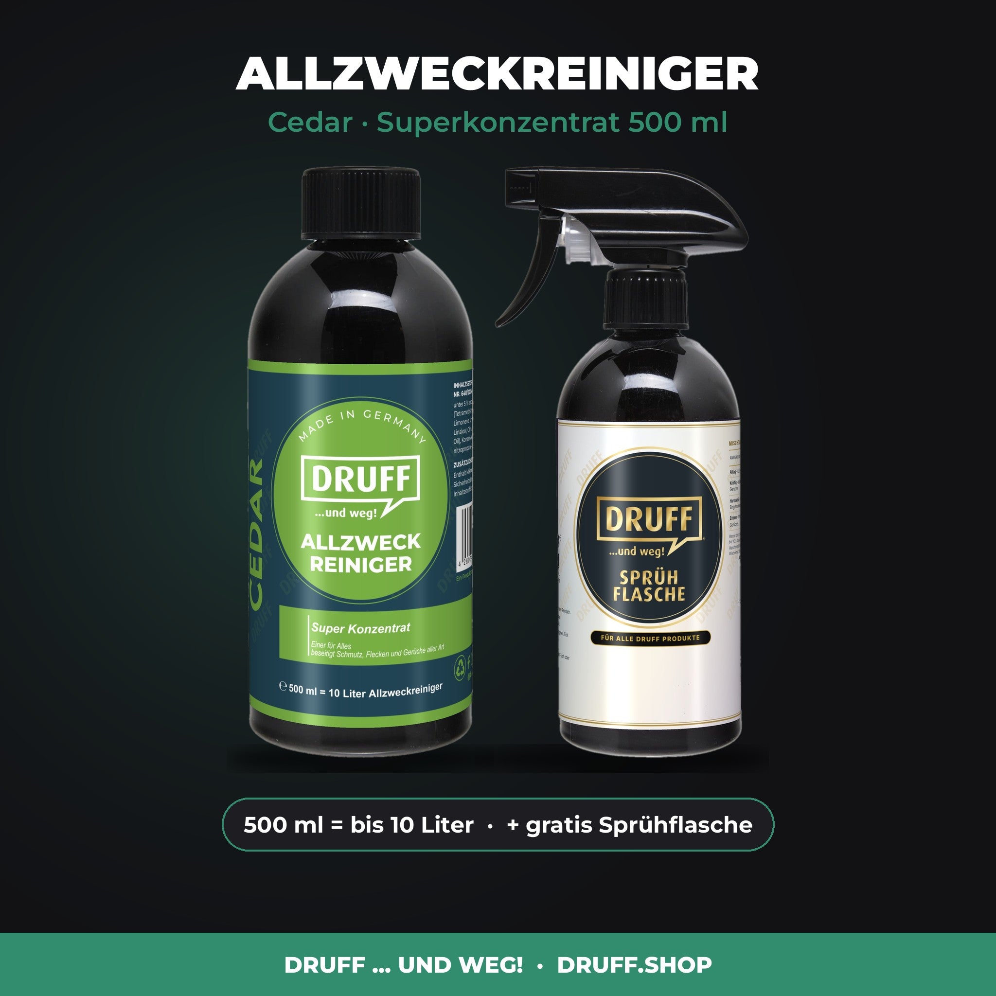DRUFF Allzweckreiniger Cedar – Superkonzentrat 500 ml mit Sprühflasche