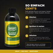 DRUFF Allzweckreiniger Ginger Lemon – Anwendung in 3 Schritten