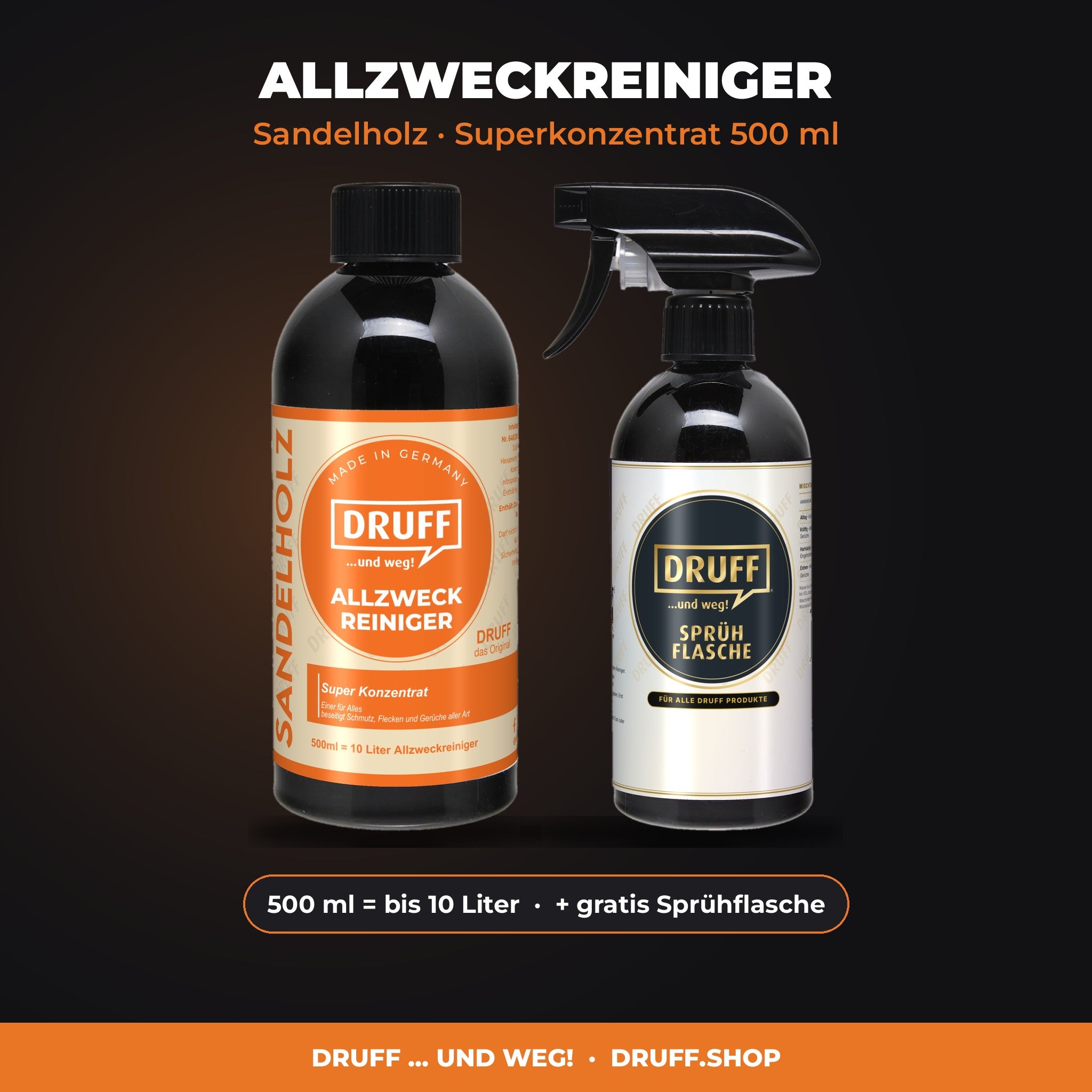 DRUFF Allzweckreiniger Sandelholz – Superkonzentrat 500 ml mit Sprühflasche