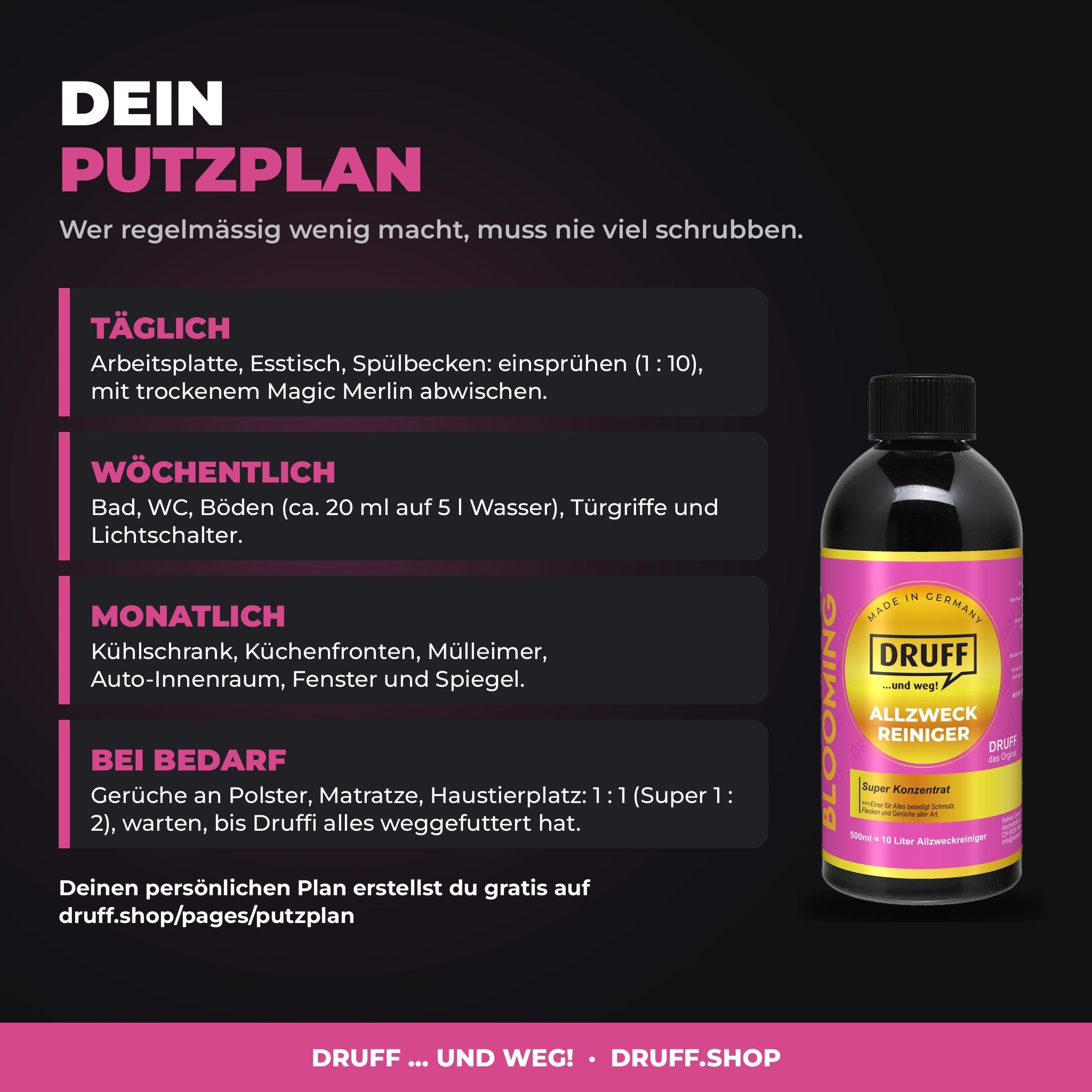DRUFF Allzweckreiniger BLOOMING – Putzplan