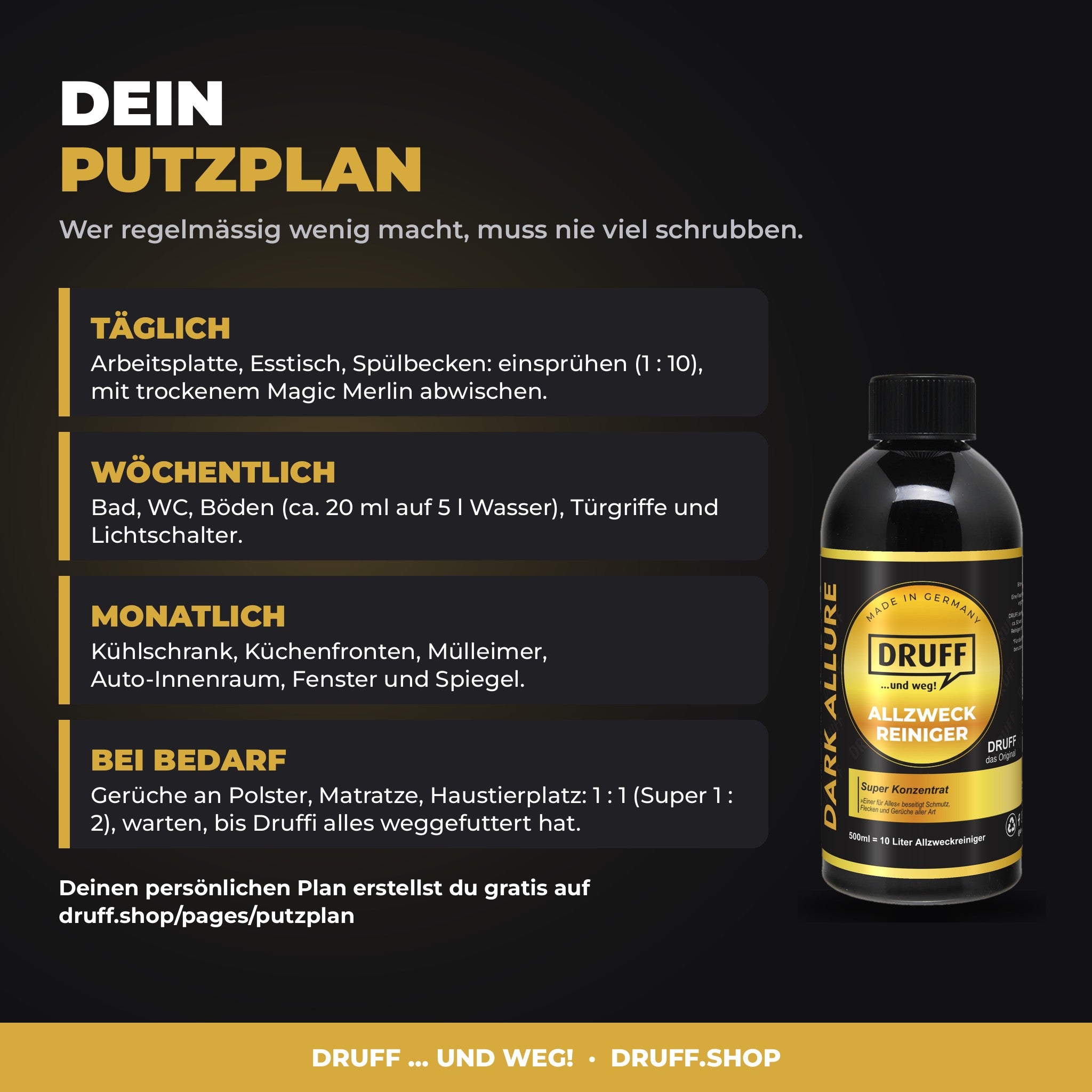 DRUFF Allzweckreiniger DARK ALLURE – Putzplan