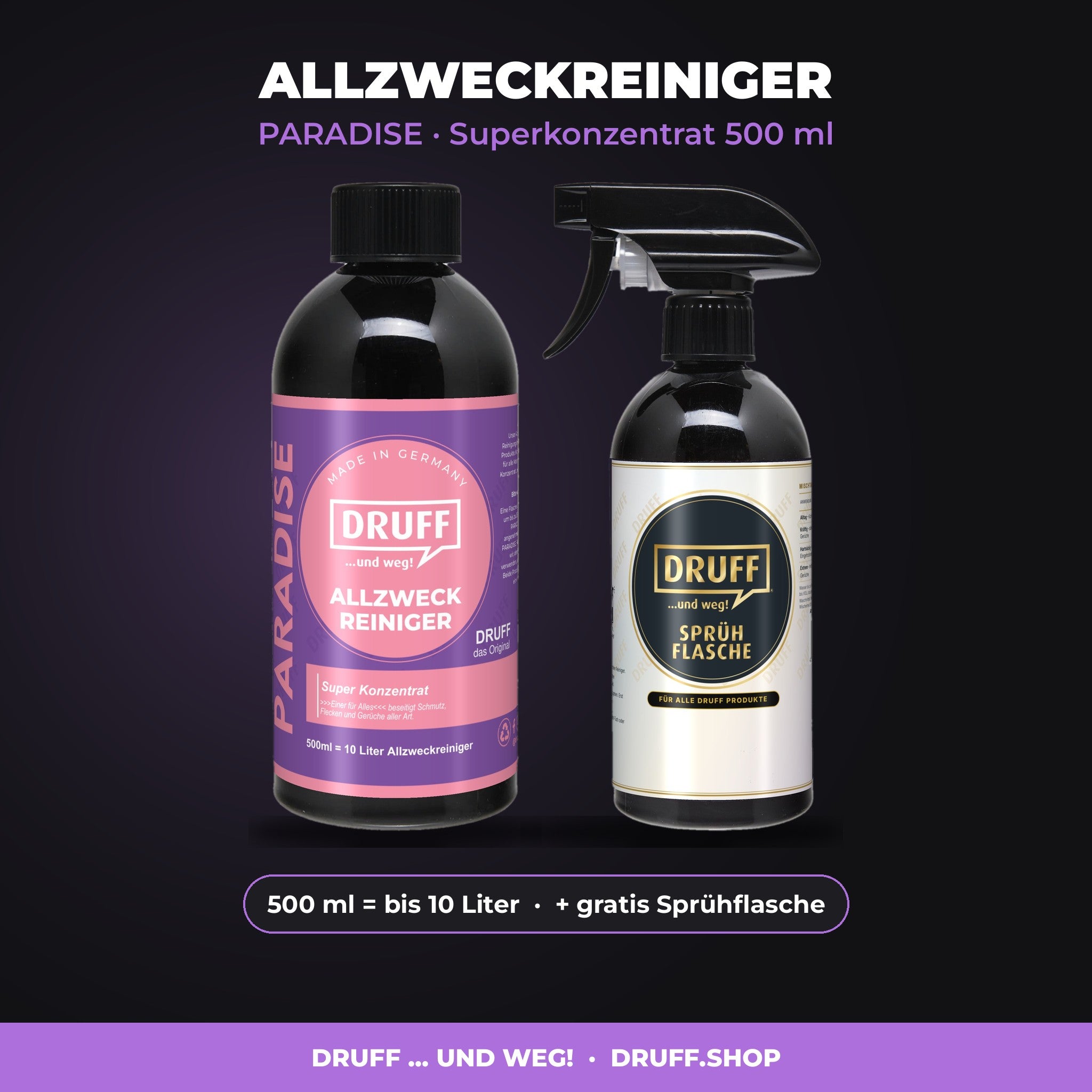 DRUFF Allzweckreiniger PARADISE Superkonzentrat 500 ml mit Sprühflasche