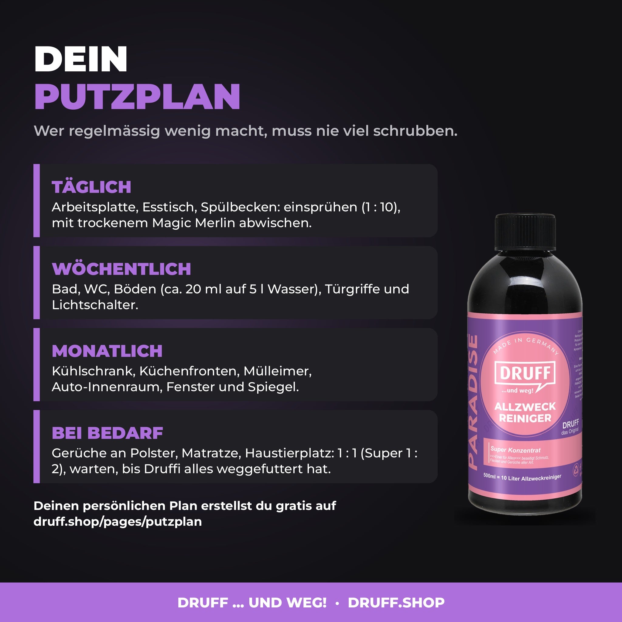 DRUFF Allzweckreiniger PARADISE – Putzplan