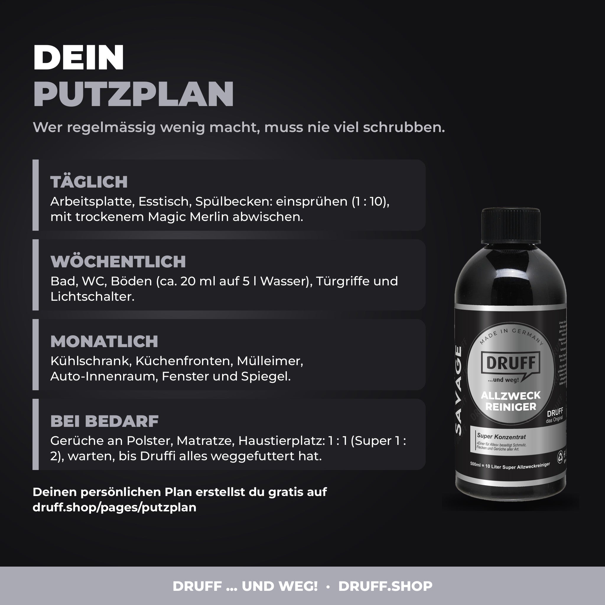 DRUFF Allzweckreiniger SAVAGE – Putzplan