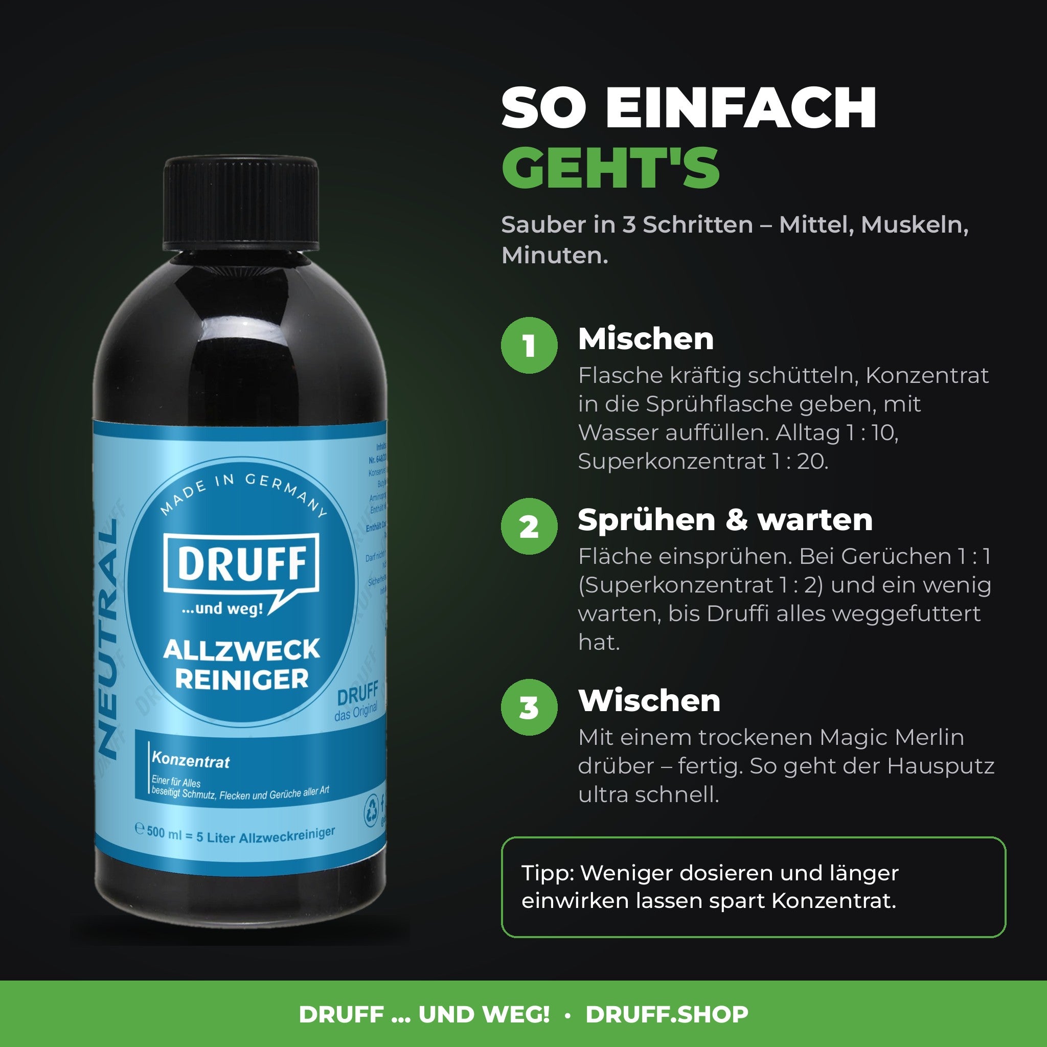DRUFF Allzweck-Set – Anwendung in 3 Schritten
