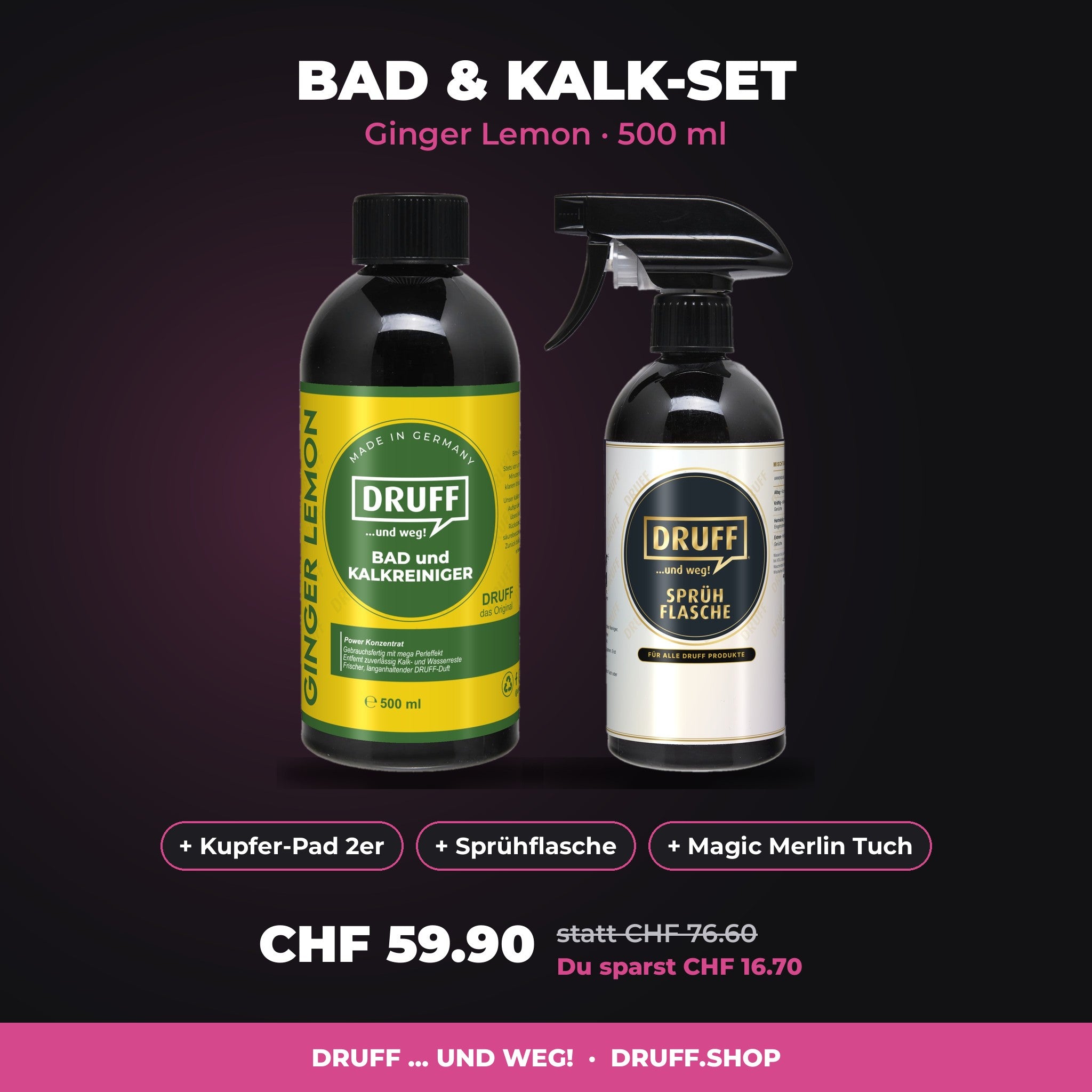 DRUFF Bad & Kalk-Set Ginger Lemon 500 ml