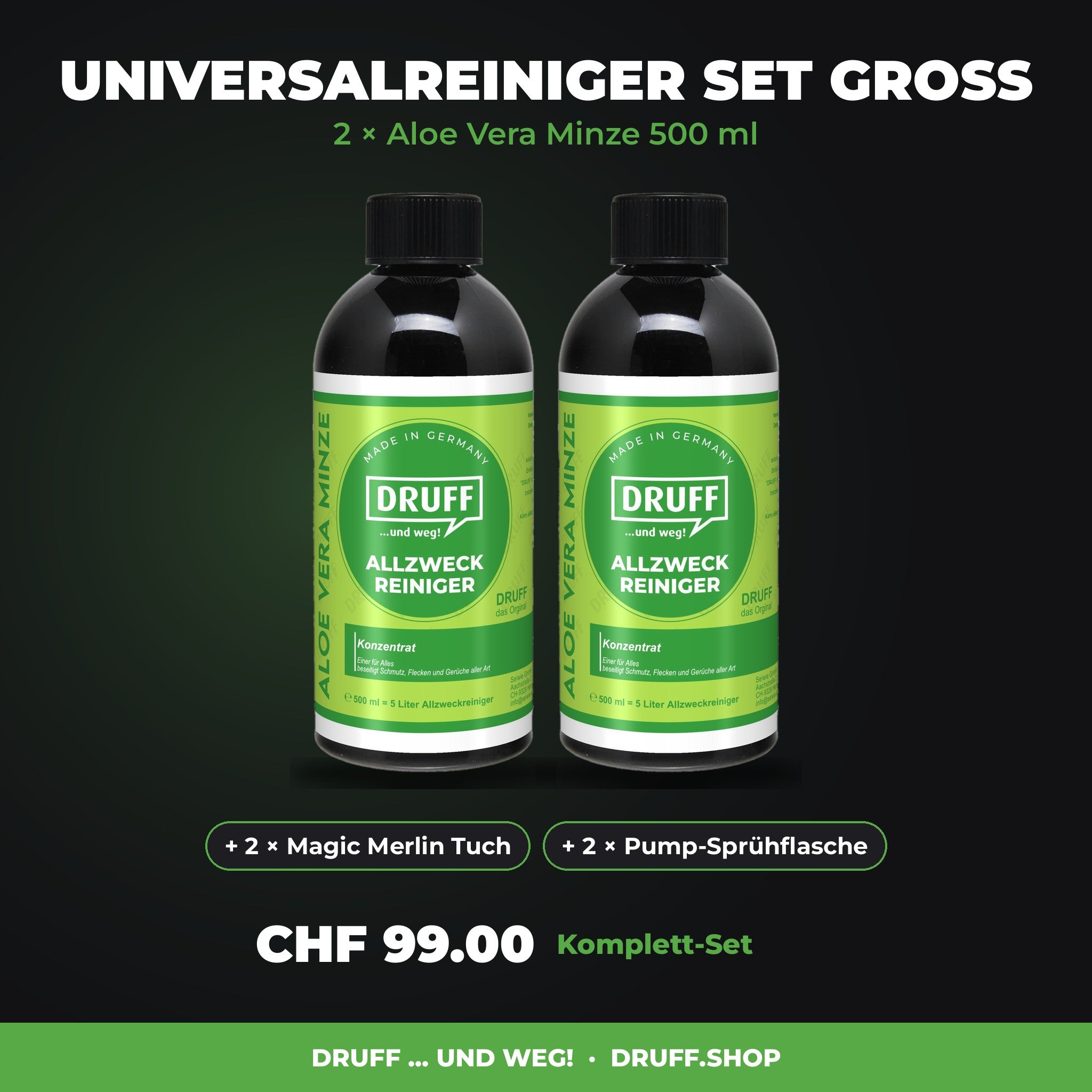 DRUFF Universalreiniger Set gross Aloe Vera Minze