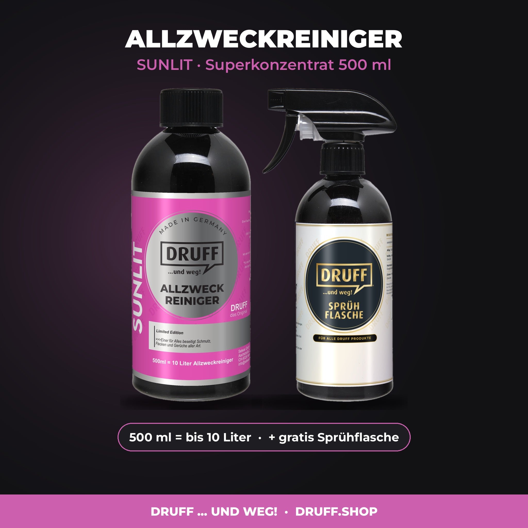 DRUFF Allzweckreiniger SUNLIT Superkonzentrat 500 ml mit Sprühflasche