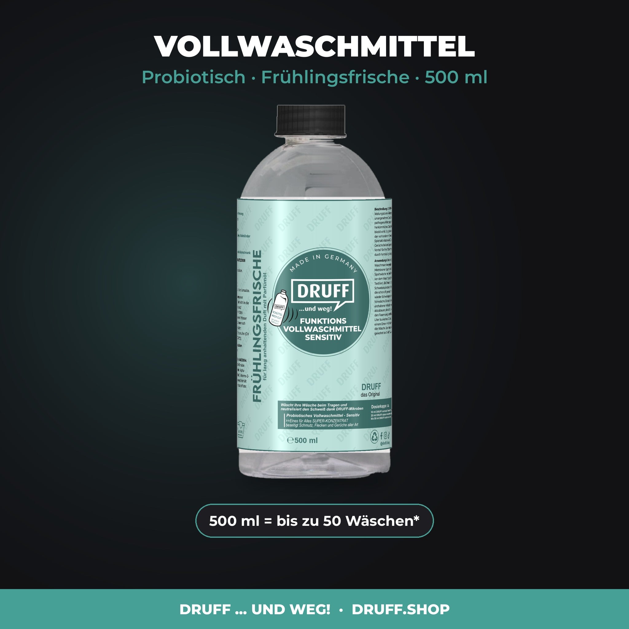 DRUFF Vollwaschmittel Frühlingsfrische 500 ml transparente Flasche
