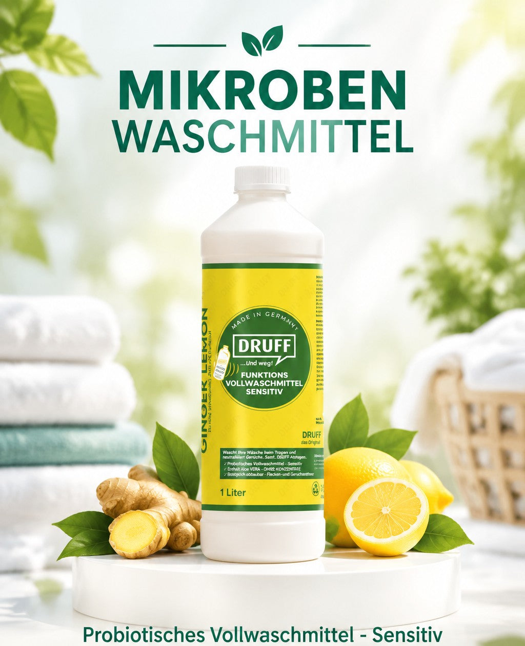 DRUFF Probiotisches Funktionswaschmittel GINGER LEMON 1 Liter