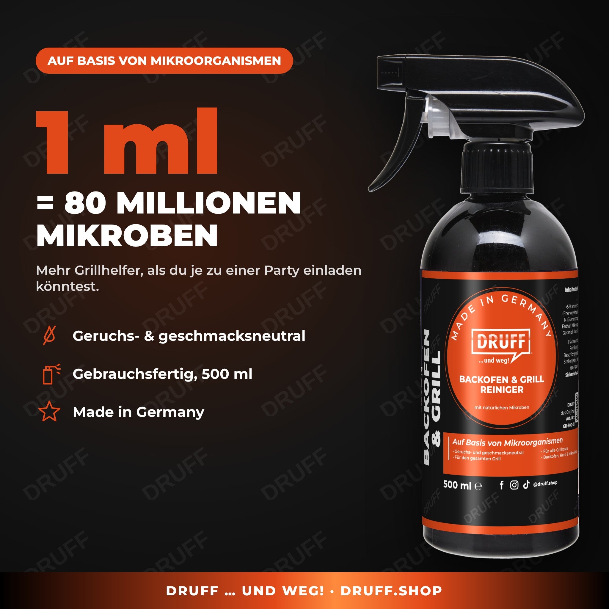 DRUFF Backofen- & Grillreiniger – 1 ml = 80 Millionen Mikroben